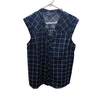 Allegra K Navy and White Checkered Top Women’s L